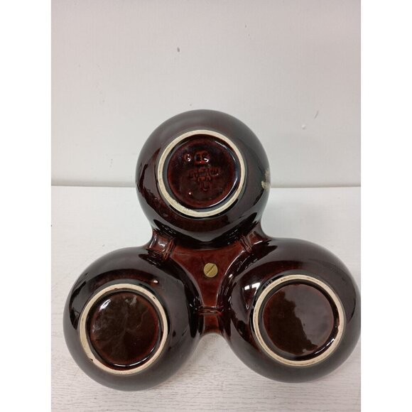 VTG Pfatzgraff Pottery Porcelain Brown Drip Glazed 3 Way Divided Serving Dish - Picture 5 of 9